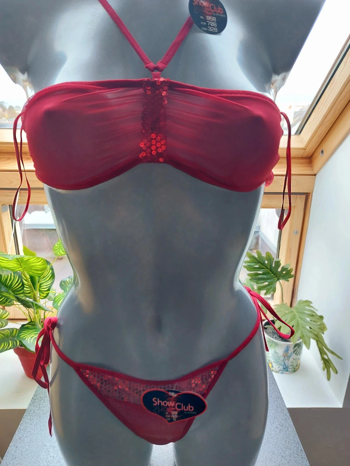 Conjunto de lencería roja Show Club de tul y lentejuelas / T38 85B – photo 5